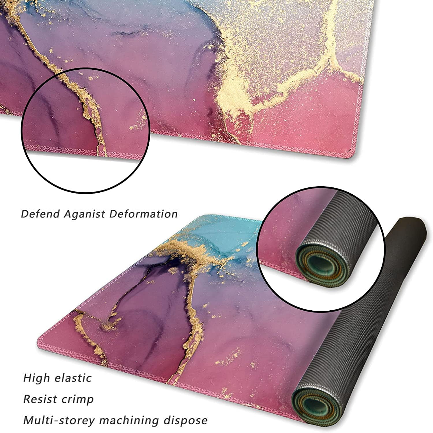 Extended Gaming Mouse Pad XXL Large Keyboard Mat Long Mousepad Desk Decor Writing Pad Non Slip Rubber Base Stitched Edges for Work,Game, Office,Home, 35.1" x 15.7", Colorful Marble