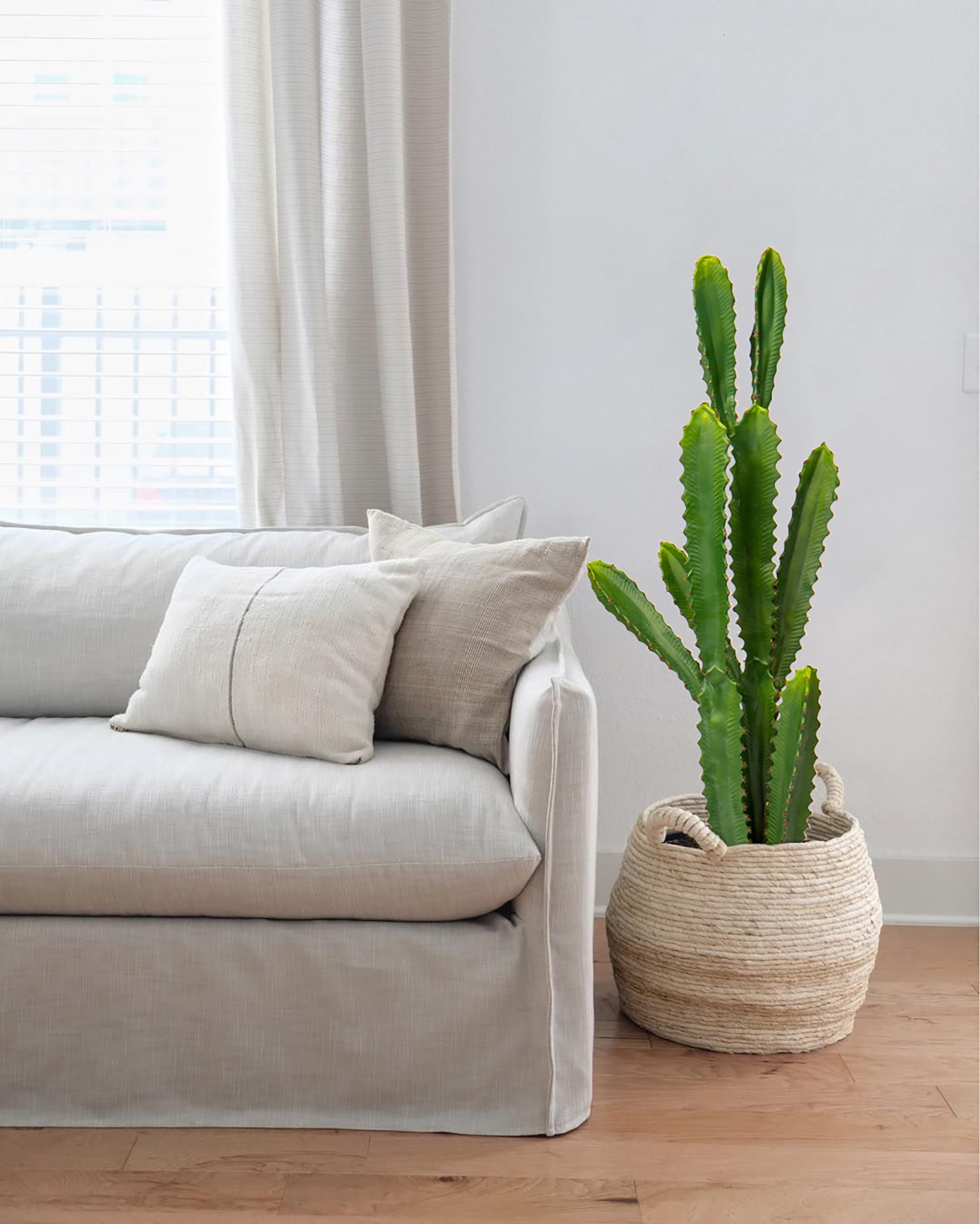 32.5" Tall Fake Cactus Plant Potted Large Cactus 'Euphorbia Accruensis Cactus' Big Cacti Artificial Cactus for Home Garden Office Decor Housewarming Gifts