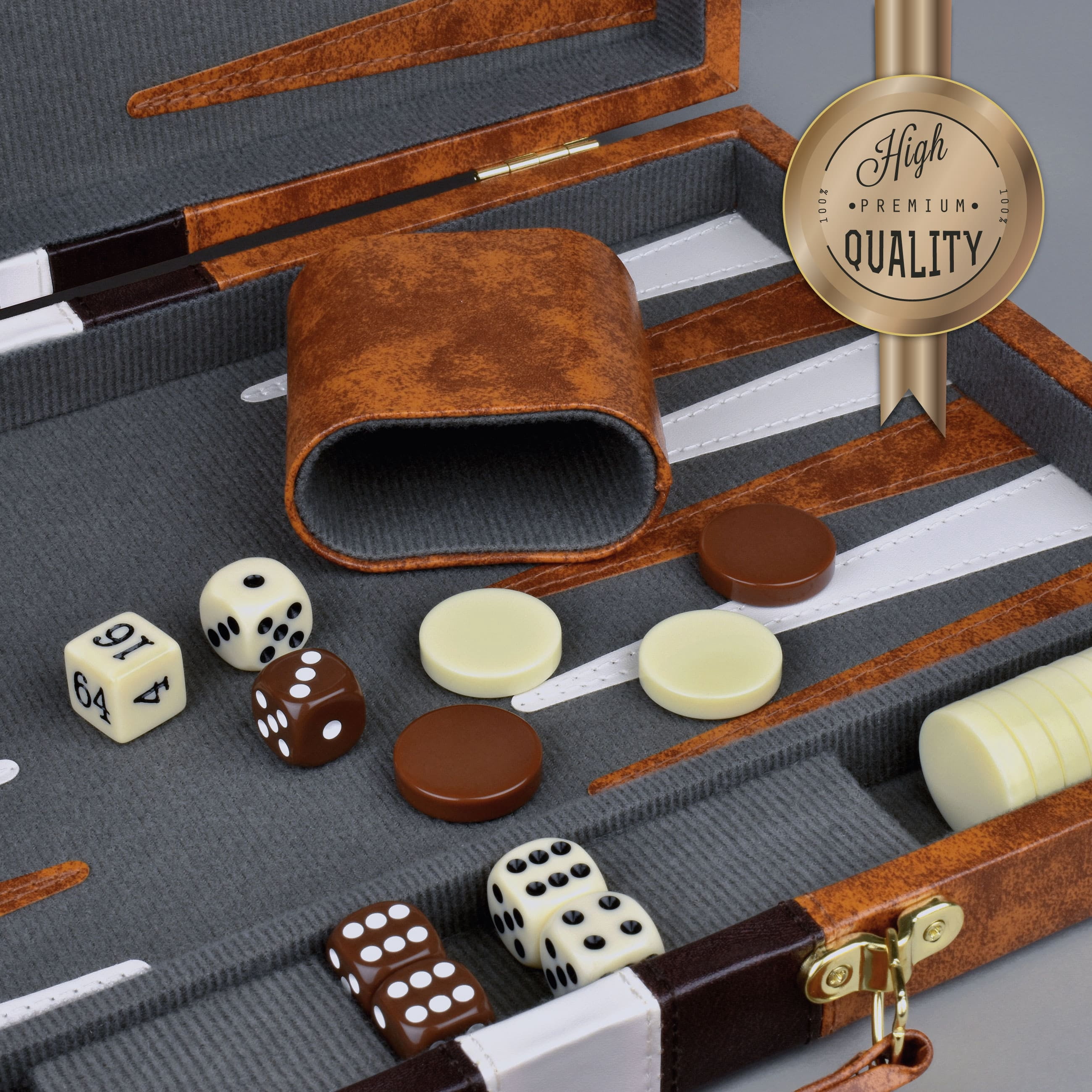Queensell Backgammon Board Game Set – 15 inch with 32 Pieces in PU Leather Case for Adults and Kids
