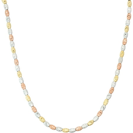 Giuliano Mameli Sterling Silver Yellow and Rose 14kt Gold- and Rhodium-Plated Necklace with Oval Faceted Beads