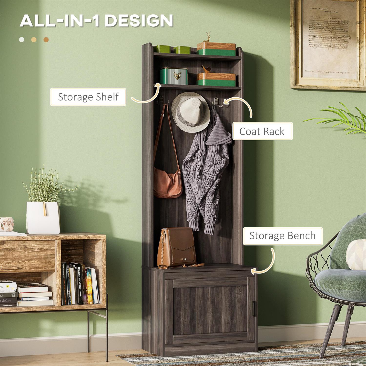 Demi Bonn 72" Hall Tree with Shoe Storage & Coat Rack, Rustic Entryway Storage, Shoe Bench, Coat Tree for Hallway & Mudroom, Brown