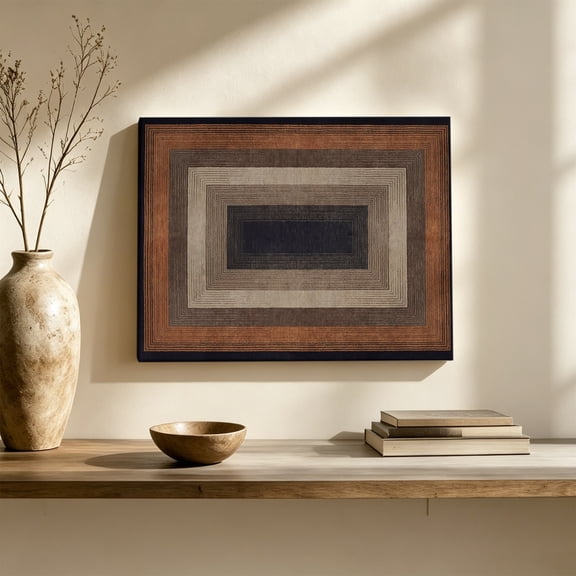 Abstract Geometric Canvas Wall Art, Black and Brown Wood Grain Texture Border Wall Art Prints Artwork Framed Canvas Ready to Hang Art Pictures for Hallway Living Dining Room Bedroom 24" x 16"
