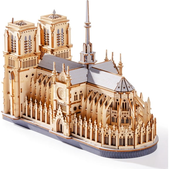 ROBOTIME Notre Dame Cathedral 3D Puzzle Model Set,DIY Wooden Building Kits for Bookends Bookshelf Decor,Tiny House Craft Kits Gifts for Kids Teens Adults