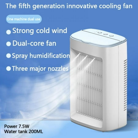 

3 in 1 Portable Air Conditioner Fan for Office- Personal Quiet Air Cooler Evaporative Cooling Humidifier USB & Batteries Adjustable Angles w/ 3 Speeds Ideal for Home Room Bedroom