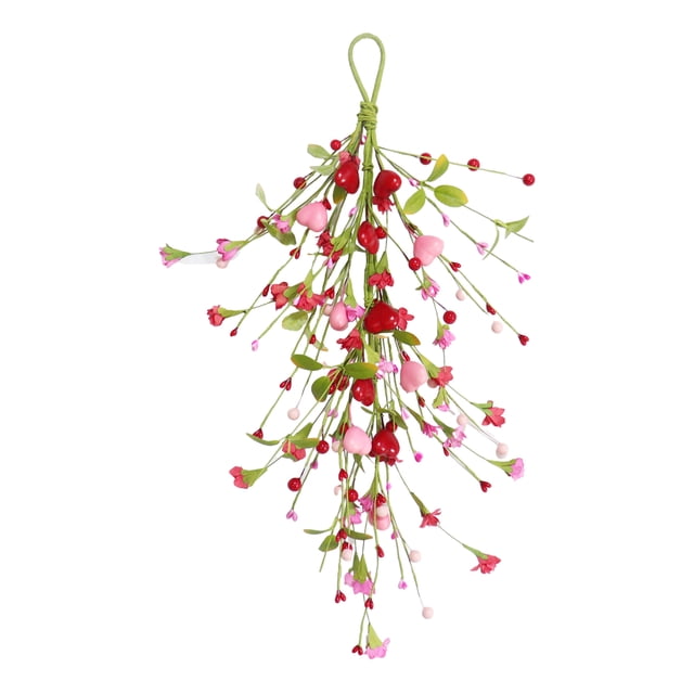 Hioecau Guirlande en Forme de Cœur pour la Saint-Valentin pour Porte d'Entrée Baies Artificielles Rouges Roses Guirlande en Forme de Cœur pour Décoration de Mariage Noël Fête Jardin Patio Fenêtre Mur