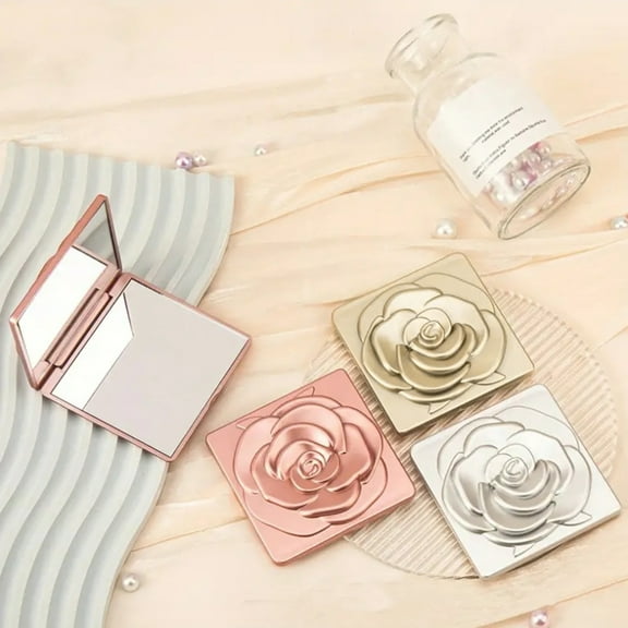Joernso Portable Foldable Makeup Mirror Vintage Rose Double-sided Vanity Mirror High Clarity Men Women Pocket Travel Handheld Square Cosmetic Mirror
