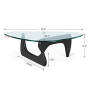 Raffle Pinker Triangle Glass Coffee Table End Table with Solid Black Base Tempered Glass Coffee Table for Living Room