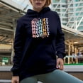 thumbnail image 2 of Mommy, Motherhood or Mother's Day Themed, Groovy Retro Wavy Text Merch Gift, Navy Blue Hooded Sweatshirt or Hoodie, Medium, 2 of 5