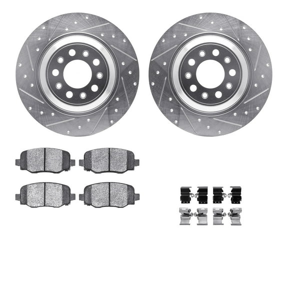 Dynamic Friction Company Rear Brake Rotors-Drilled and Slotted-Silver with 5000 Advanced Brake Pads includes Hardware 7512-42044