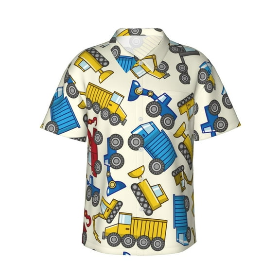 Truck Pattern Men's 3d Print Casual Button Down Shirts, Novelty Hawaiian Short Sleeves Xl