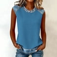 thumbnail image 6 of Sahpxhe Women's Waffle Knit Tank Tops with Denim-Like Trim Crew Neck Sleeveless Color Block Casual Summer Blouse Blue S, 6 of 7