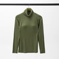 thumbnail image 2 of Women's Turtleneck Long Sleeve Shirts With Chest Basic Tops Cotton Solid Color Blouse Army Green XXL, 2 of 3