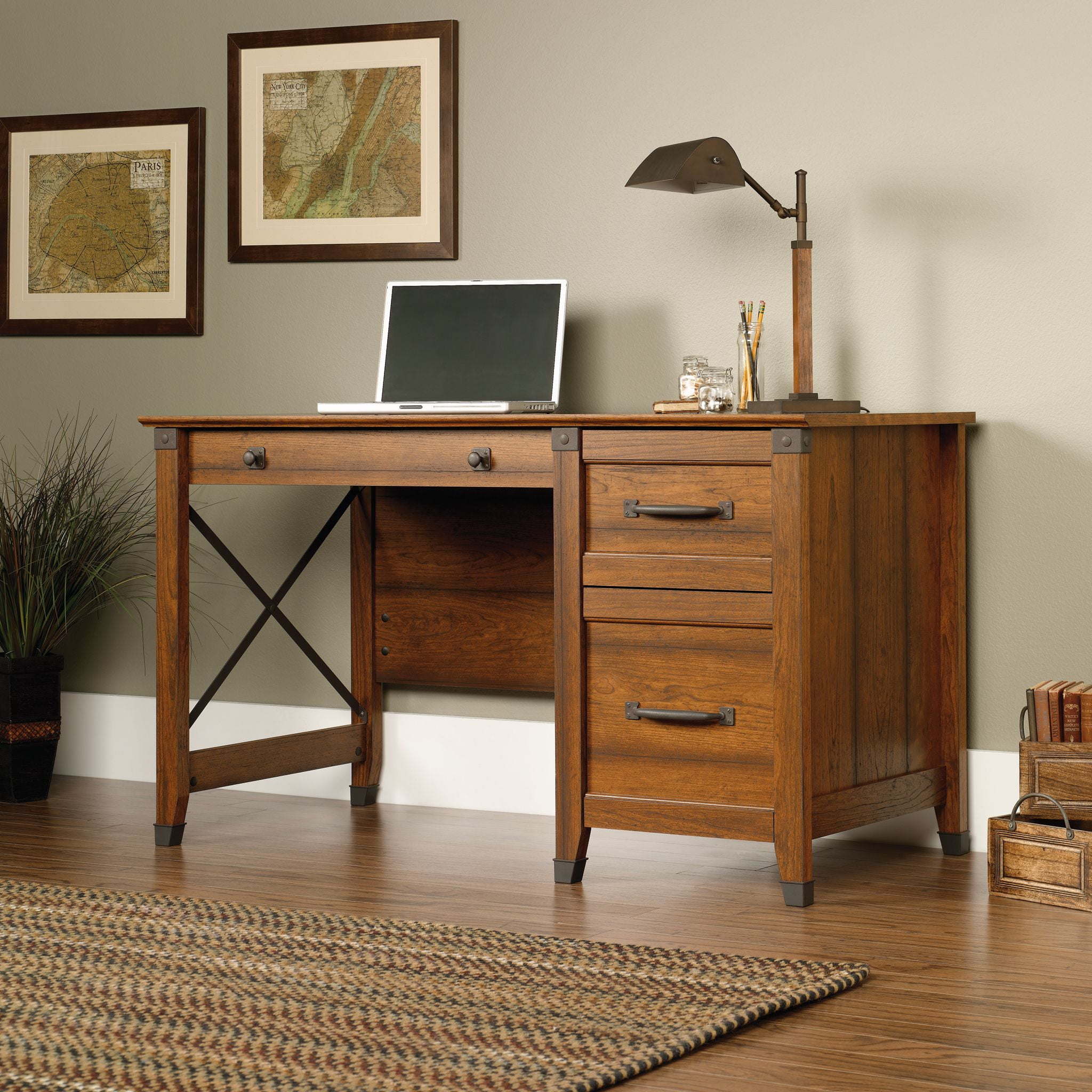 Sauder Carson Forge Computer Desk, Washington Cherry finish