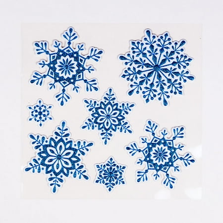 Snowflake Decal - 3-D Pop-Up Blue Christmas Snowflake Holiday Sticker Set / Room Decals (7-PACK)