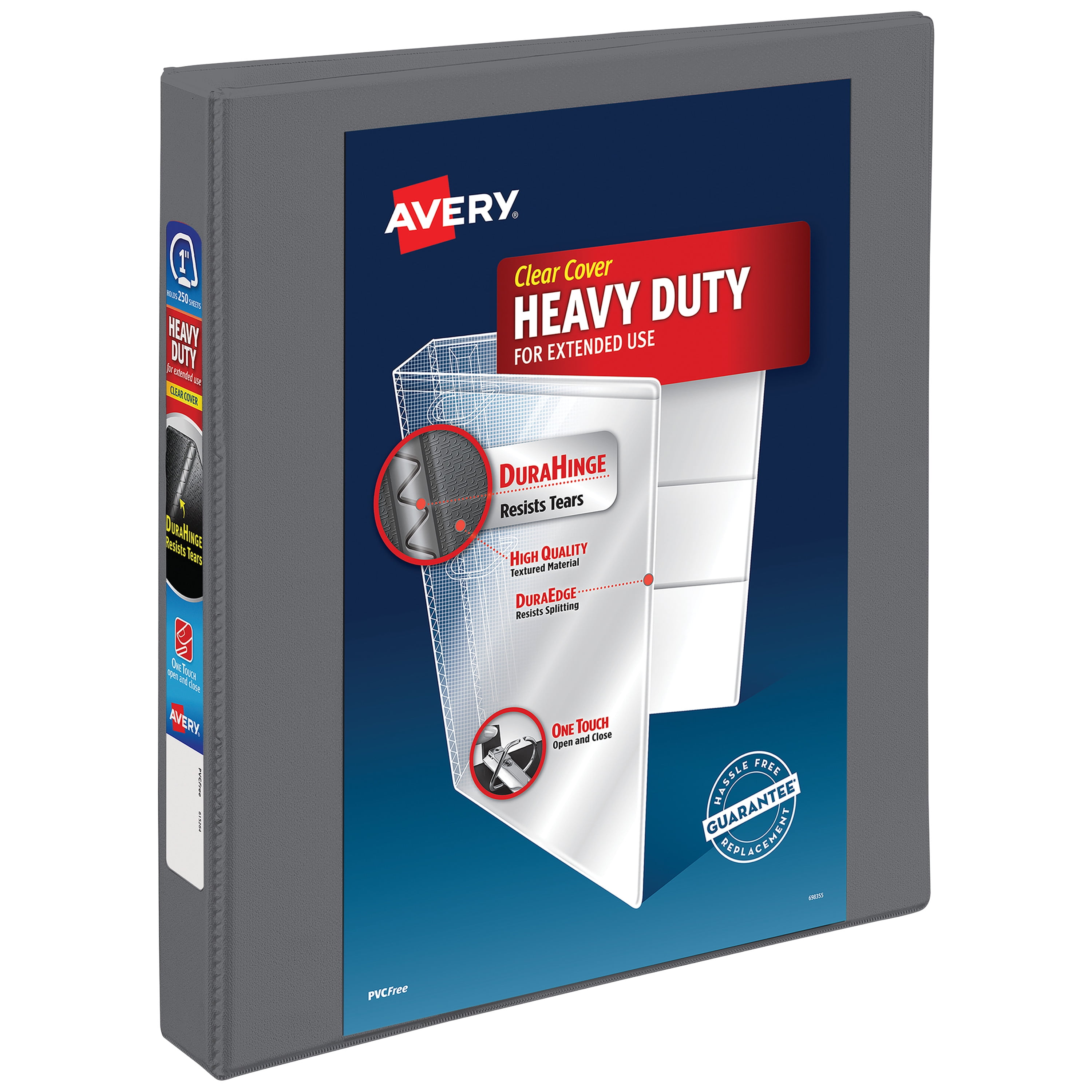Avery Heavy-Duty 3 Ring Binders, Customizable Cover, 1 Inch Binder Slant Rings, 1 Gray Binder (79865)