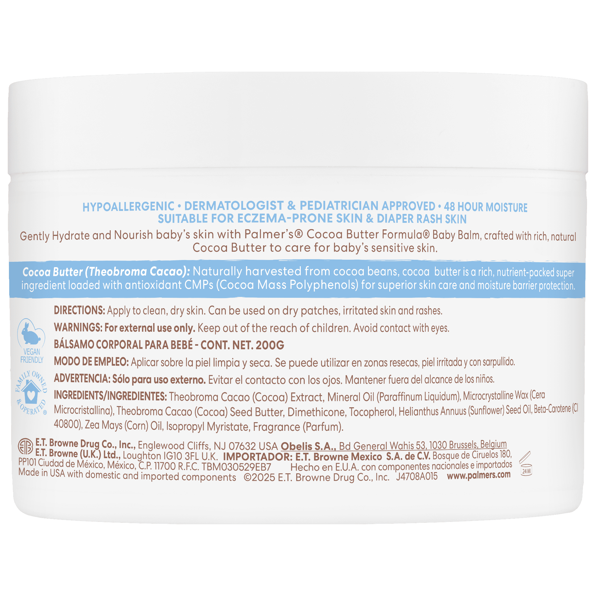 (2 pack) Palmer's Baby Cocoa Butter Formula Hydrating Baby Balm, Vitamin E & Cocoa Extract, 7.25 oz