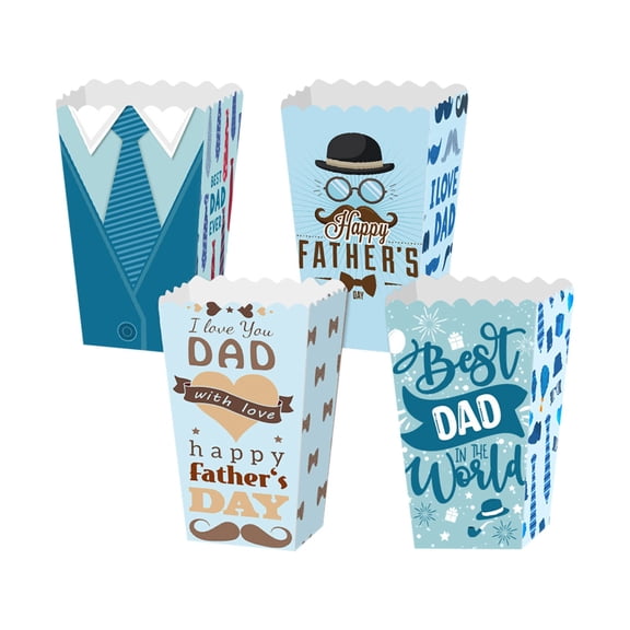 4 Pieces Father’s Day Popcorn Box, Clearance, Party Favor Snack Treat Boxes Candy Cookie Container Decorations Gifts for Kids Adults Supplies