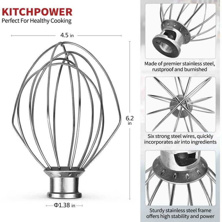  KITCHPOWER K45WW Wire Whip Attachment for Tilt-Head Stand Mixer  for KitchenAid Stainless Steel Egg Cream Stirrer, Flour Cake Balloon Whisk:  Home & Kitchen