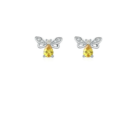925 Sterling Silver Simple Cute Bee Stud Earrings with Cubic Zirconia