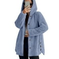 thumbnail image 2 of Stichou Womens Fall Winter Fleece Linened Hoodies Long Sleeve Button Down Jackets with Pockets Oversized Sherpa Fuzzy Warm Coats Blue M, 2 of 9
