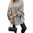 thumbnail image 2 of Women'S Elegant Knitted Cape Sweater Crew Neck Long Sleeve Baggy Tops Fashion Knitted Shawl Sweater Grey L, 2 of 8