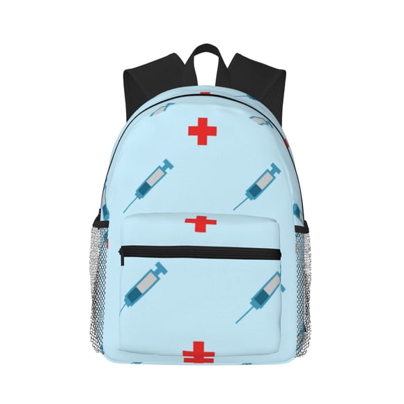 Disketp Syringe And Red Cross Mochila Ligera Clásica con Múltiples Bolsillos, Mochila Casual para Hombre y Mujer, Ideal para Escuela, Trabajo y Viajes