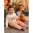thumbnail image 4 of RUINIXCW Toddler Baby Boy Halloween Outfit Infant Baby Boy Fall Winter Clothes Ghost Holding Pumpkin Embroidery Long Sleeve Sweatshirt and Plaid Jogger Pants Set, 4 of 9
