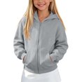 thumbnail image 5 of newwalpole Girls Boys Athletic Zip Up Hoodie Sweatshirt Brushed Fleece Hooded Zipper Sweatshirt School Outerwear Coat for Kids(Grey,13-14 Years), 5 of 9