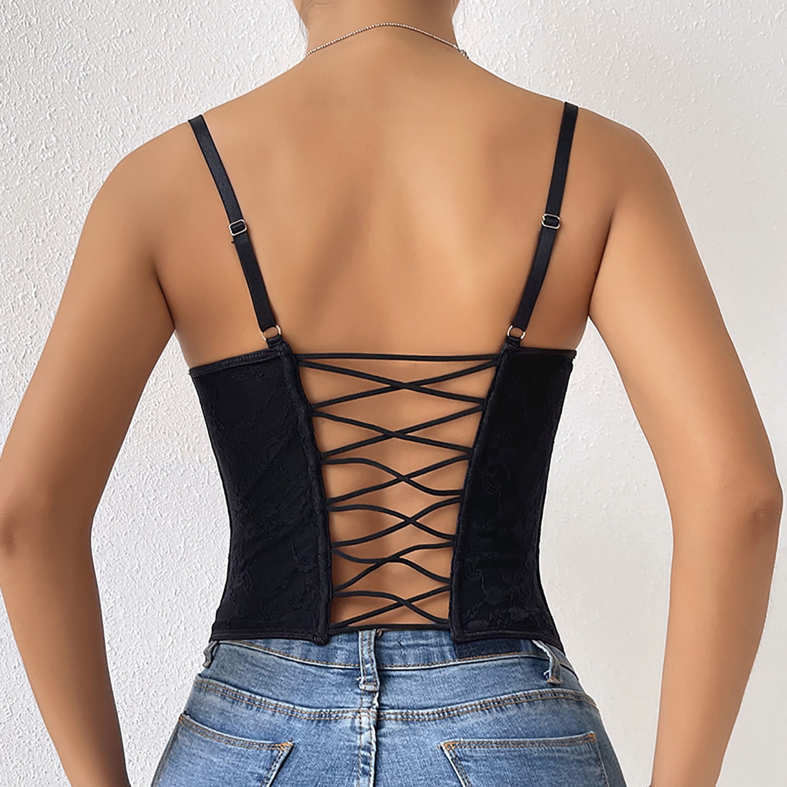 JGGSPWM Women's Buckle Lace Bustier Corset Top Spaghetti