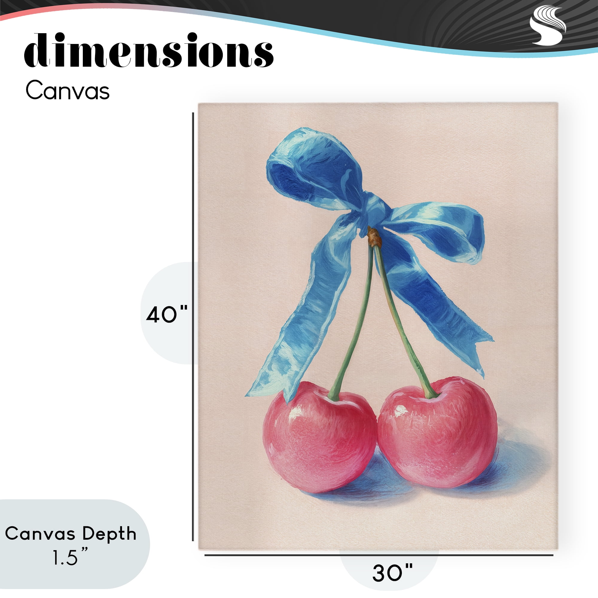 Stupell Industries Twin Cherries with Blue Ribbon Canvas Wall Art, design by Imagine It Images