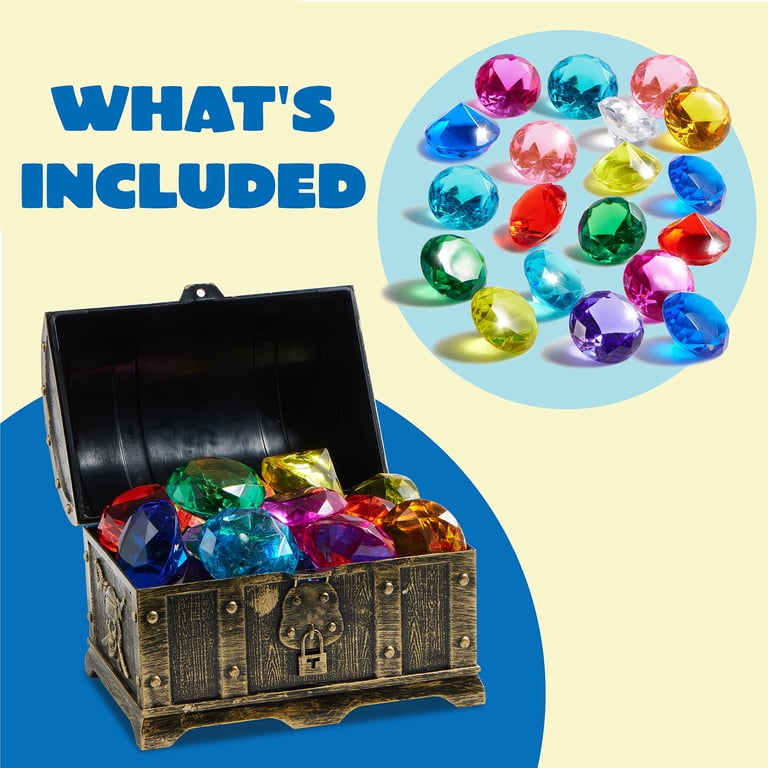 Set De Buceo Con 16 Gemas De Colores Y 50 Monedas De Oro, Cofre Del Tesoro Pirata Para Jugar En Piscina, Playa O Bañera