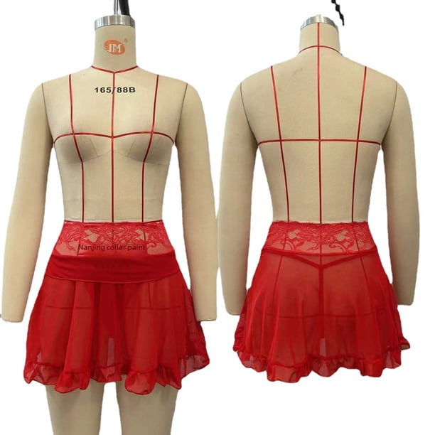 Ropa interior salvaje, minifalda sexy para mujer europea y americana con pantalones tipo T, falda transparente con volantes y encaje