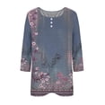 thumbnail image 3 of Tmtolofot Women's Tops Dressy Casual 3/4 Sleeve Button Shirt Trendy Color Block Crewneck Tunic Blouses Retro Print Summer Henley T Shirts Basic Tees for Women,3_Navy,XX-Large, 3 of 3
