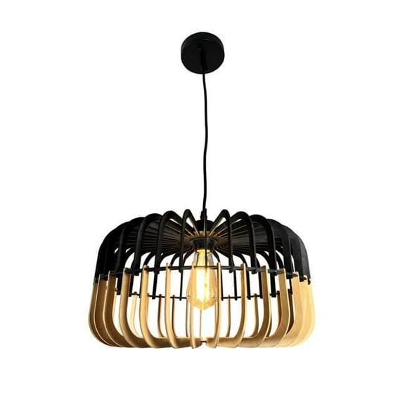 EQLight EQ21-P-BG08 Balam 1-Light Black & Bamboo Geometric Pendant