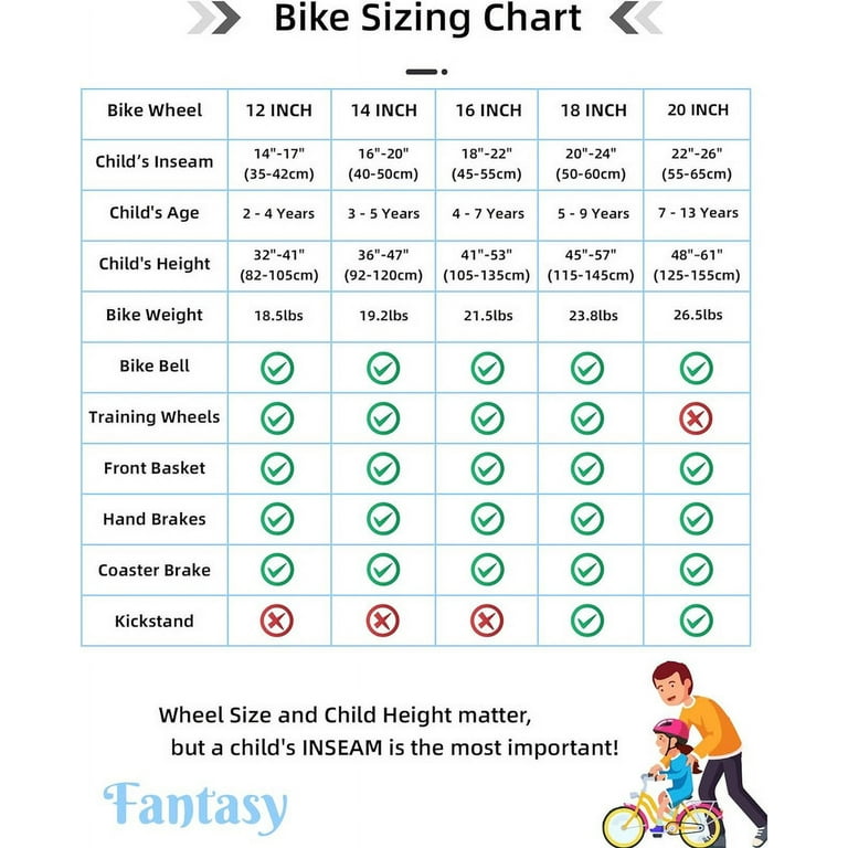 Girls shop bike sizing