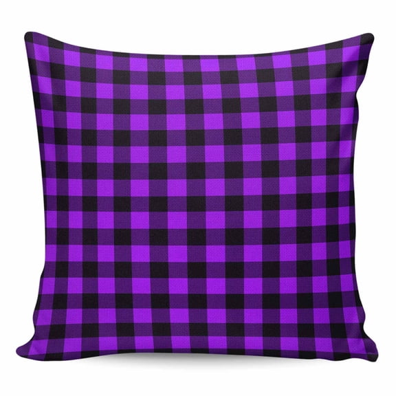 Black Purple Plaid Pillow Covers 18x18 Inch Decorative Throw Pillow Cover, Farmhouse Simple Buffalo Checked Sofa Pillowcases Accent Cushion Case Home Decor Bedroom Living Room