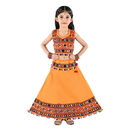 

Ahhaaaa Kids Ethnic Cotton Blend Radha Dress / Lehenga Choli / Chania Choli Set For Girls