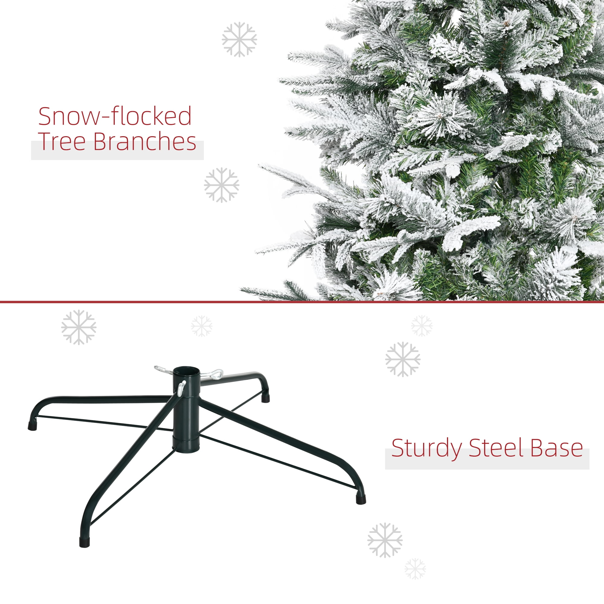 9ft Snow Flocked Christmas Tree 1159 Tips Auto-Open Branches Flame Retardant Indoor Decor