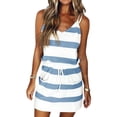 thumbnail image 2 of Womens Summer Trendy Striped Dresses Sleeveless Halter Strap Mini Dress with Pockets Light Blue S, 2 of 6