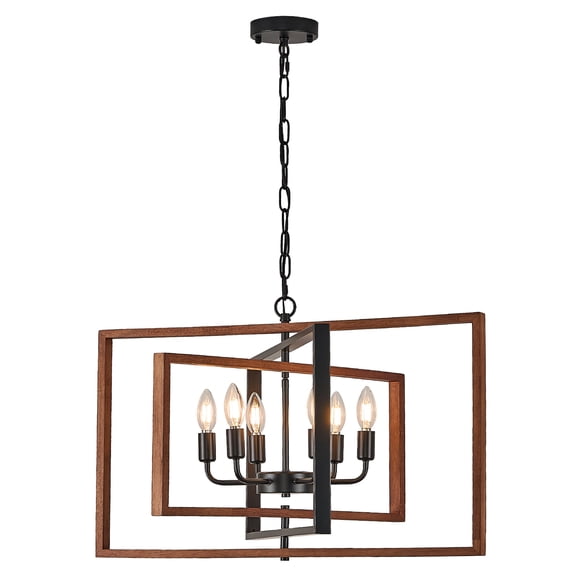 6-LightRustic Wood Chandelier 28" Geometric Farmhouse Wooden Pendant Light Fixtures