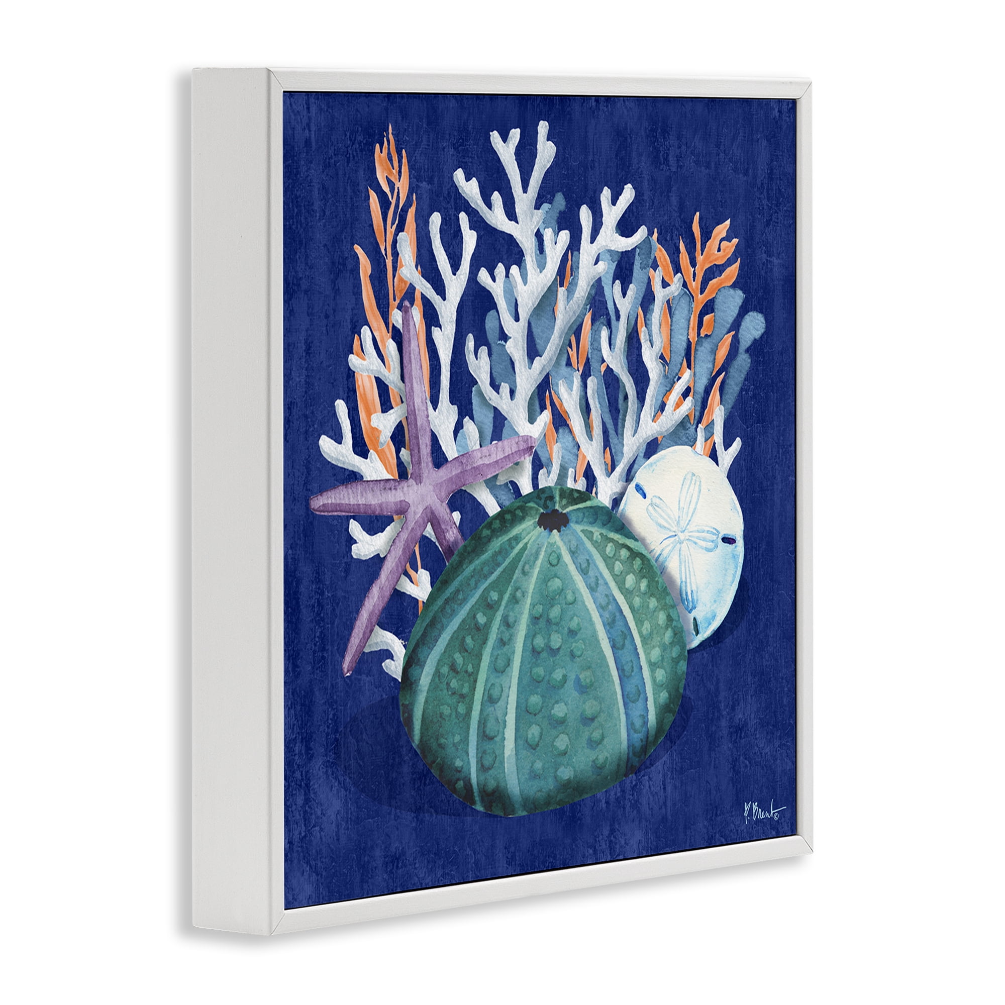 Stupell Industries Monterey Urchin & Coral Coastal Painting White Framed Art Print Wall Art, 17 x 17