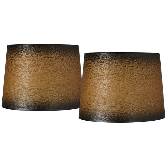 Springcrest Collection Set of 2 Drum Lamp Shades Distressed Crackle Medium 13" Top x 15" Bottom x 10" Slant Spider Replacement Harp and Finial Fitting