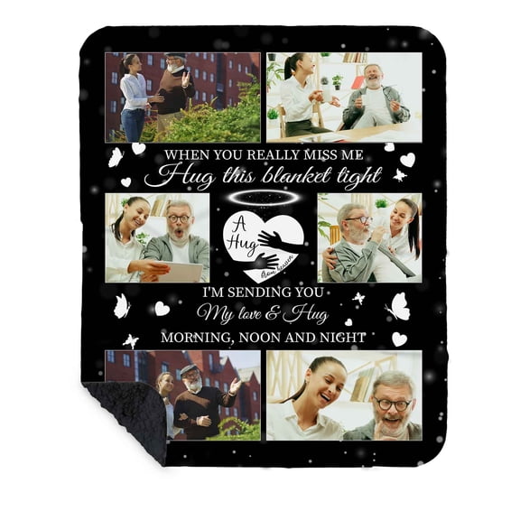 Customizaholic A Hug From Heaven Personalized Photo Blanket, Memorial Sympathy Gift, When You Miss Me Hug This Blanket, Remembrance Throw