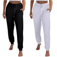thumbnail image 2 of CYRBOKO Womens Sweatpants, Warm Thick Fleece 2-Pack High Waist Drawstring Cargo Pants Running Joggers with Pockets Black ,3XL, 2 of 9