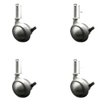 2.5 Inch Chrome Metal Ball Caster with Brake – 3/8 Inch Threaded Stem – Set of 4