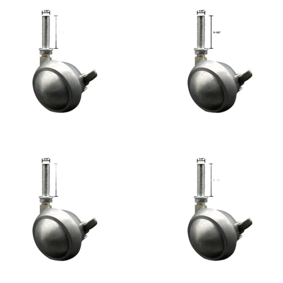 2.5 Inch Chrome Metal Ball Caster with Brake – 3/8 Inch Threaded Stem – Set of 4
