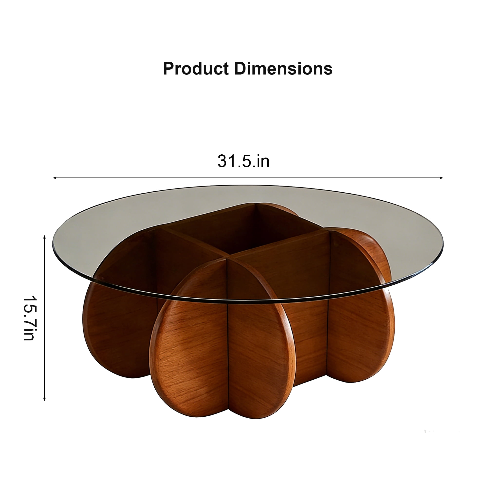 Coffee Table, Round Mid Century Modern Design with Tempered Glass Top and Solid Wood Base, Center Table for Living Room, 31.5 Inch Diameter Walnut