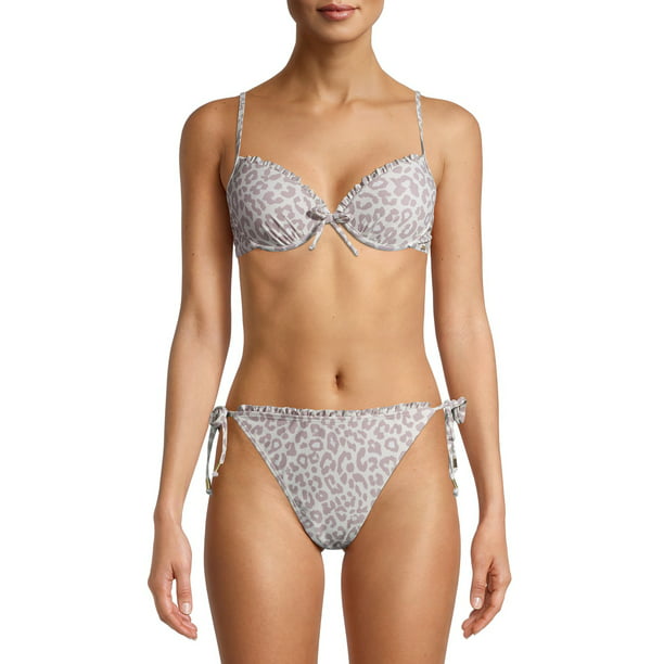Gelijk voorkant haat XOXO Women's Leopard Print Ruffle Push Up Bralette Bikini Top Swimsuit -  Walmart.com