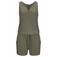 thumbnail image 2 of Uhndy Summer Women Beach Casual V-Neck Fashion Sleeveless Zipper Slim Womens Short Jumpsuit Rompers Green XL, 2 of 3