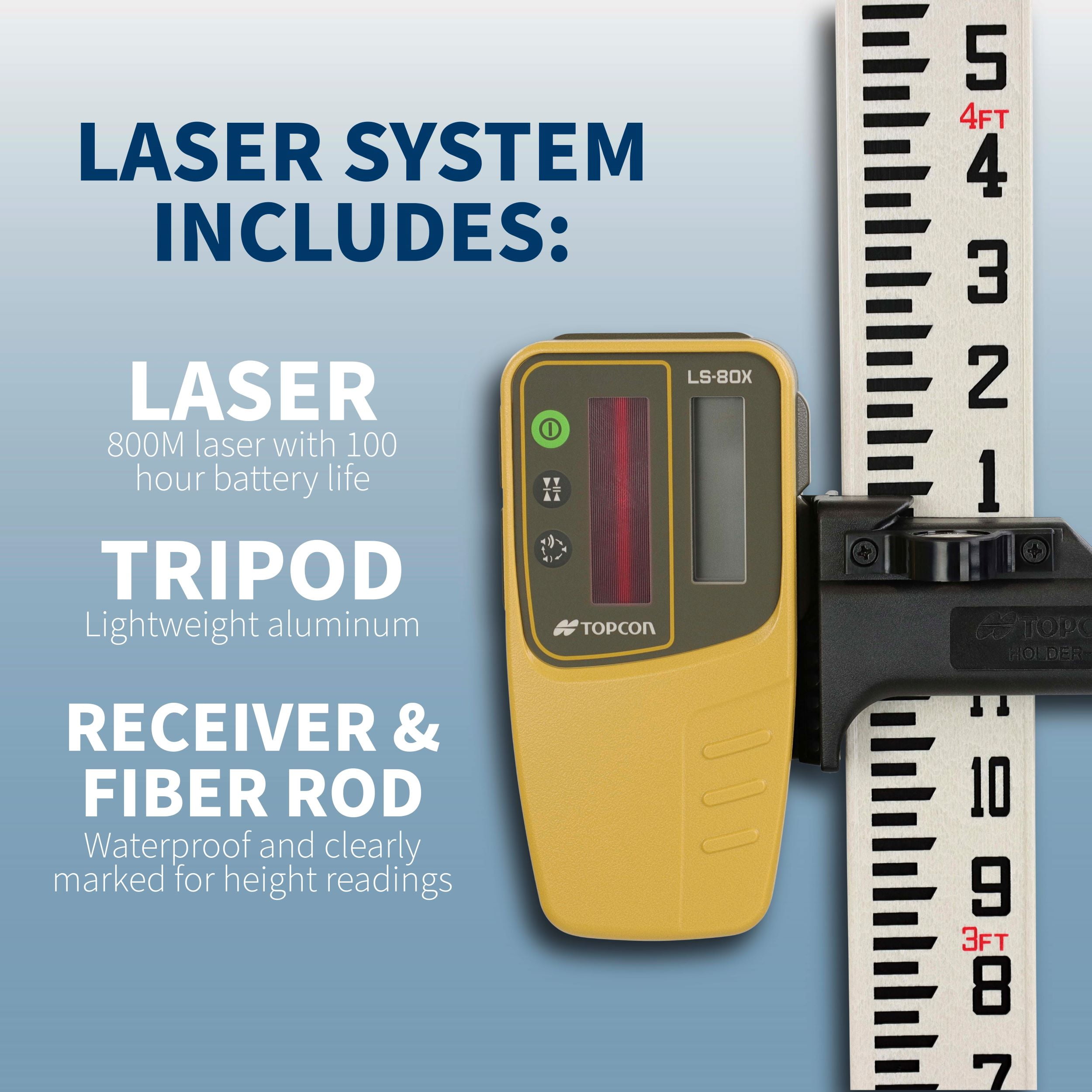 Topcon RL-H5A Laser 360 Leveler - LS-80X Receiver - Tripod and Inch Fiber Rod